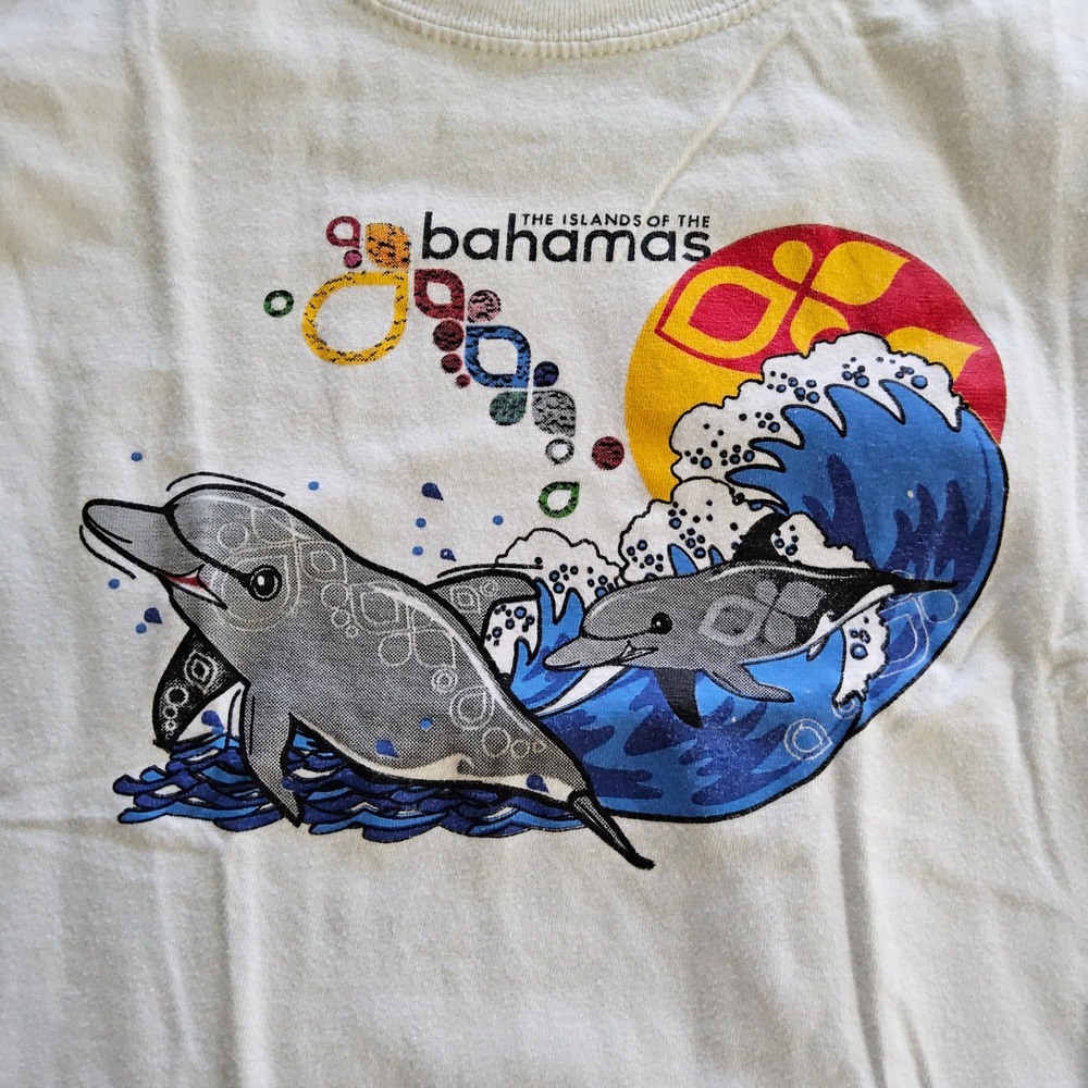Bahamas Islands Dolphin Graphic T-Shirt Kids‎ Medium White Vacation Souvenir